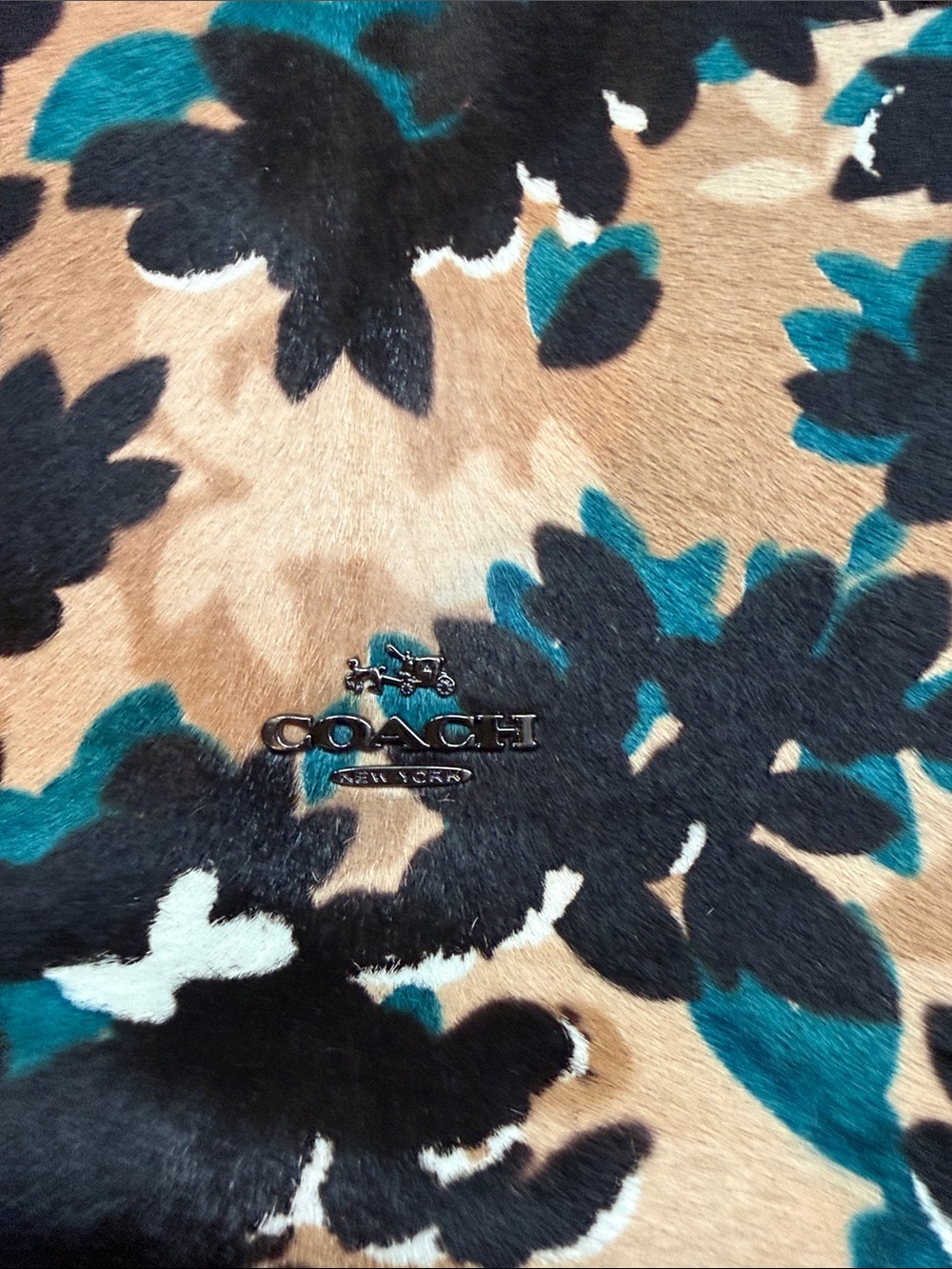Coach Floral Shoulder Bag in Tan, Black & Teal - Picture 3 of 10